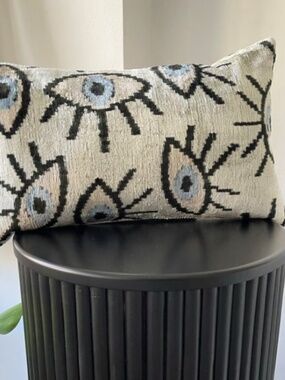 TWO Evil Eye Ikat Velvet Lumbar Pillows TWO including feather down inserts